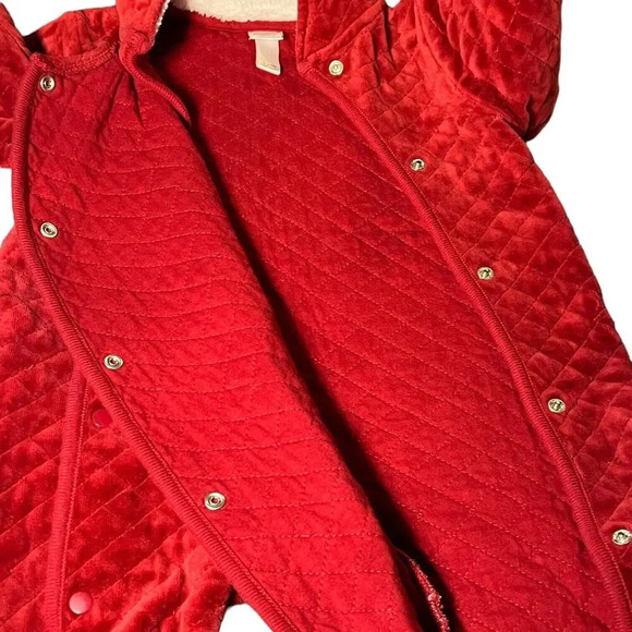 Nordstrom Baby‎ Quilted One Piece Bunting Velour Red Heart Bear Girl 12 Months - Picture 5 of 9